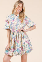 Load image into Gallery viewer, New Summer Floral Eyelet Lace Puff Sleeve Mini Shirt Dress For Women โ Elegant, Trendy, Chic and Feminine Mini Shirt Dress with Puff Sleeves and Floral Eyelet Lace