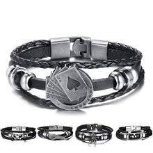 Load image into Gallery viewer, Lucky Vintage Men's Leather Bracelet Playing Cards Charm Multilayer Braided Men and Women Gift