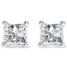 Load image into Gallery viewer, AGS Certified 2/5 Cttw Princess Cut Diamond 14K White Gold 4-Prong Solitaire Square Stud Earrings (L-M Color, I1-I2 Clarity)