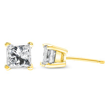 Load image into Gallery viewer, IGI Certified 14K Yellow Gold 1/4 Cttw Princess-Cut Diamond Solitaire Stud Earrings