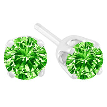 Load image into Gallery viewer, .925 Sterling Silver 1/5 Cttw Round Brilliant-Cut Green Diamond Classic 4-Prong Stud Earrings (Fancy Color-Enhanced, I2-I3 Clarity)