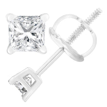 Load image into Gallery viewer, AGS Certified 18K White Gold 1.0 Cttw 4-Prong Set Princess-Cut Solitaire Diamond Screw Back Stud Earrings (E-F Color, SI2-I1 Clarity)
