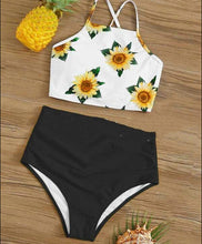 Load image into Gallery viewer, High Waist Bikini Sunflower Swimsuit Women Bikini Floral Swimsuit Floral Crop Tie Knot Front High Waist Bikini Set Two Piece Swimsuit For Women Summer High Waisted Bathing Suit