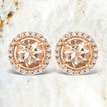 Load image into Gallery viewer, 0.93 Carat Genuine Morganite and White Diamond 14K Rose Gold Earrings
