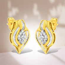 Load image into Gallery viewer, 10K Yellow Gold 1/3 cttw Round-Cut Diamond Cluster and Swirl Stud Earrings (J-K Clarity, I2-I3 Color)