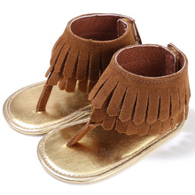 Load image into Gallery viewer, Baby Summer Newborn 0-18M Infant Baby Girls Children's Sandals Summer New Retro Tassel Flannel Baby Shoes Solid Non-slip