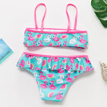 Load image into Gallery viewer, 3-16Y Cartoon Two-piece Girls Swimwear Ruffle Swimsuit Bikini Set One Shoulder Beachwear Princess Two Piece Bathing Suit Children Swimwear Girls Swimsuit Bikini Set