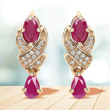 Load image into Gallery viewer, 1.12 Carat Genuine Ruby and White Diamond 14K Yellow Gold Earrings