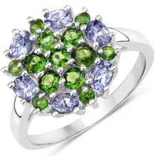 Load image into Gallery viewer, 2.03 Carat Genuine Tanzanite and Chrome Diopside .925 Sterling Silver Ring