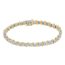 Load image into Gallery viewer, Two-Tone 10K Yellow Gold over .925 Sterling Silver 1.0 Cttw Diamond S-Curve Link Miracle-Set Tennis Bracelet (I-J Color, I3 Clarity) - 7"