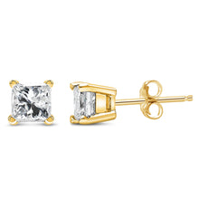 Load image into Gallery viewer, AGS Certified 14k Yellow Gold 1/4 Cttw 4-Prong Set Princess-Cut Solitaire Diamond Push Back Stud Earrings (H-I Color, SI1-SI2 Clarity)