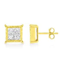 Load image into Gallery viewer, 14K Yellow Gold 1 Cttw Princess Cut Diamond Square Stud Earrings