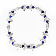 Load image into Gallery viewer, 18K White Gold 1 3/4 Cttw Diamond and 3x3mm Round Blue Sapphire Gemstone Floral Link Bracelet (G-H Color, SI1-SI2 Clarity) - Size 7"