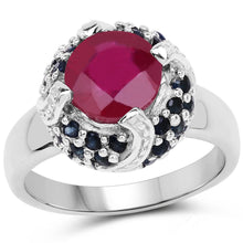 Load image into Gallery viewer, 3.70 Carat Glass Filled Ruby and Blue Sapphire .925 Sterling Silver Ring