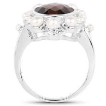 Load image into Gallery viewer, 5.75 Carat Genuine Smoky Quartz and Pearl .925 Sterling Silver Ring