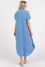 Load image into Gallery viewer, Mineral Wash V-Neck Button-Up Midi Shirt Dress – Trendy, Casual, Lived-In Look with Classic Button Details for Effortless Style