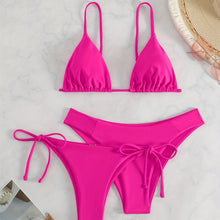 Load image into Gallery viewer, Essential Edge 3-Piece Bikini Set for Women – Solid Color High-Cut Triangle Top Two-Style Bottoms with Side Lace-Up Design & Quick-Drying Comfort – Versatile Women's Swimwear for Summer Pool Beach & Travel