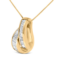 Load image into Gallery viewer, 14K Yellow Gold 1 5/8 Cttw Princess and Baguette Diamond Duo Bar Pendant Necklace (G-H Color, VS2-SI1 Clarity) - 18"