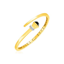 Load image into Gallery viewer, 14k Yellow Gold Crossover Style Hinged Bangle Bracelet with Onyx and Diamonds