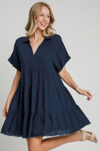 Load image into Gallery viewer, Women Dark Navy Full Size Raw Hem Folded Sleeve Dress Casual Plus Size Simple Dress