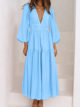 Load image into Gallery viewer, Lightweight Deep V-Neck Balloon Sleeve Maxi Dress Elegant & Flowing Silhouette Unique Dress