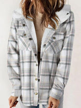 Load image into Gallery viewer, Plaid Snap Down Plush Hooded Jacket Soft & Warm Women Outerwear Cozy And Comfortable Jacket