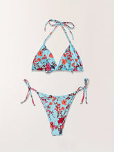Load image into Gallery viewer, Bikini European Style Floral Print 3 Piece Swimsuit Set for Women – Sexy V Neck Bikini with Cross Strap Detail and Matching Long Sleeve Cover-Up – High Stretch Trendy Swimwear for Summer Beach Vacations Resort Looks and Poolside Fashion