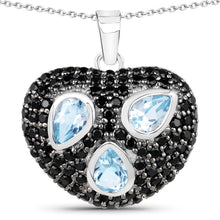 Load image into Gallery viewer, 3.52 Carat Genuine Blue Topaz and Black Spinel .925 Sterling Silver Pendant