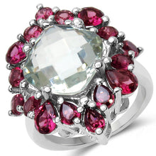 Load image into Gallery viewer, 8.61 Carat Genuine Green Amethyst & Rhodolite .925 Sterling Silver Ring