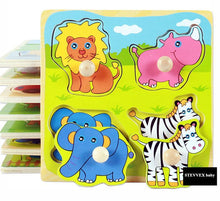Load image into Gallery viewer, New Hand Grab Board Wooden Puzzle Toys for Children Cartoon Animal Fruit Kids Baby Early Educational Learning Toy