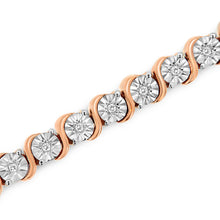 Load image into Gallery viewer, 14K Rose Gold Plated .925 Sterling Silver 1/4 Cttw Diamond Round Miracle Plate and "S" Link Tennis Bracelet (I-J Color, I2- I3 Clarity) - 7"