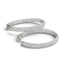 Load image into Gallery viewer, 14k White Gold Diamond Hoop Double Sided Three Row Earrings (2 cttw)