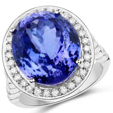 Load image into Gallery viewer, 18.50 Carat Genuine Tanzanite and White Diamond 18K White Gold Ring