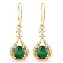 Load image into Gallery viewer, 0.70 Carat Genuine Zambian Emerald and White Diamond 14K Yellow Gold Earrings