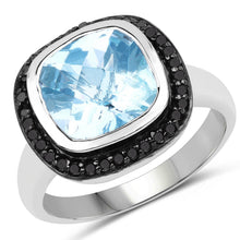 Load image into Gallery viewer, 5.23 Carat Genuine Baby Swiss Blue Topaz and Black Diamond .925 Sterling Silver Ring