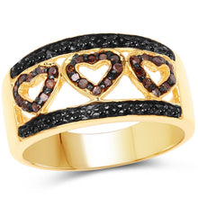 Load image into Gallery viewer, 14K Yellow Gold Plated 0.32 Carat Genuine Black Diamond and Red Diamond .925 Sterling Silver Ring