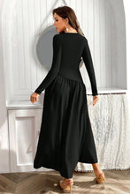 Load image into Gallery viewer, Ruched Round Neck Long Sleeve Dress Chic & Figure-Flattering Dress For Women Luxury Black Dress