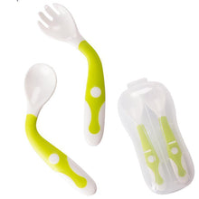 Load image into Gallery viewer, Baby Own Spoon and Fork Set With Travel Safe Case Toddler Babies Children Feeding Training Spoon Easy Grip Heat-Resistant Spoon