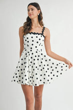 Load image into Gallery viewer, Polka Dot Mini Dress with Ricrac Trim Strap – Fun Polka Dot Pattern, Fluttering, Unique Ricrac Trim Strap, Playful and Stylish Mini Dress, Versatile Summer Dress