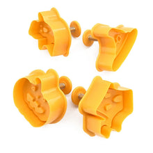 Load image into Gallery viewer, 4pcs Halloween Cookie Plunger Cutter 3D Baking Mold Cookie Stamp Biscuit Mold Fondant Cake Decorating Tools Halloween Cookie Cutters Set Fondant Stamper Pastry Cutter Haunted House Hat Ghost Pumpkin Kitchen Molds
