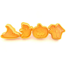 Load image into Gallery viewer, 4Pcs/set Plastic Christmas Christmas Tree Halloween Pumpkin Ghost Theme Cookie Cutter Plunger Fondant Chocolate Mold Halloween Cookie Cutters Thanksgiving Fall Christmas Cookie Cutters Biscuit Mold 3D Mini Fondant Cookie Tools