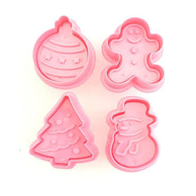 Load image into Gallery viewer, 4Pcs/set Plastic Christmas Christmas Tree Halloween Pumpkin Ghost Theme Cookie Cutter Plunger Fondant Chocolate Mold Halloween Cookie Cutters Thanksgiving Fall Christmas Cookie Cutters Biscuit Mold 3D Mini Fondant Cookie Tools