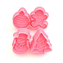 Load image into Gallery viewer, 4Pcs/set Plastic Christmas Christmas Tree Halloween Pumpkin Ghost Theme Cookie Cutter Plunger Fondant Chocolate Mold Halloween Cookie Cutters Thanksgiving Fall Christmas Cookie Cutters Biscuit Mold 3D Mini Fondant Cookie Tools