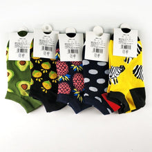 Load image into Gallery viewer, 5 Pairs Animal Food Fruit Avocado Zebra Burger Omelets Flamingo Socks Happy Cotton Ankle Funny Combed Out Of Pure Cotton Summer Casual Sock For Men And Women