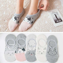 Load image into Gallery viewer, 5 pairs Summer Socks Female Cartoon Animal Bear Mouse Socks Cute Funny Invisible Cotton Ankle Socks For Women