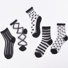 Load image into Gallery viewer, 5 Pairs Young Girl Funny Cute Fashion Colorful Candy Dot Red Lips Wave Socks Sweet Women Thin Summer Ankle Crystal Sheer Socks For Women