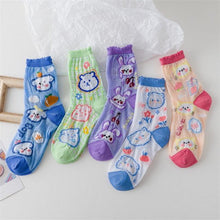Load image into Gallery viewer, 5 Pairs Young Girl Funny Cute Fashion Colorful Candy Dot Red Lips Wave Socks Sweet Women Thin Summer Ankle Crystal Sheer Socks For Women