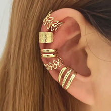 Load image into Gallery viewer, 5-Pieces: Golden Leaf Cutout Ear Clips