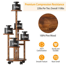 Load image into Gallery viewer, 5-Tier Plant Stand with 4 Detachable Wheels Wooden Plant Pot Rolling Shelf