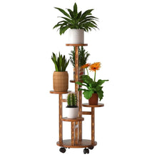 Load image into Gallery viewer, 5-Tier Plant Stand with 4 Detachable Wheels Wooden Plant Pot Rolling Shelf